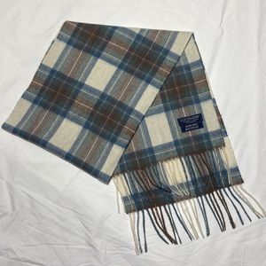 LOCHMARE Merino and Cashmere Scarf. 68” X 11.5”.  Muted Dress Blue Stewart.